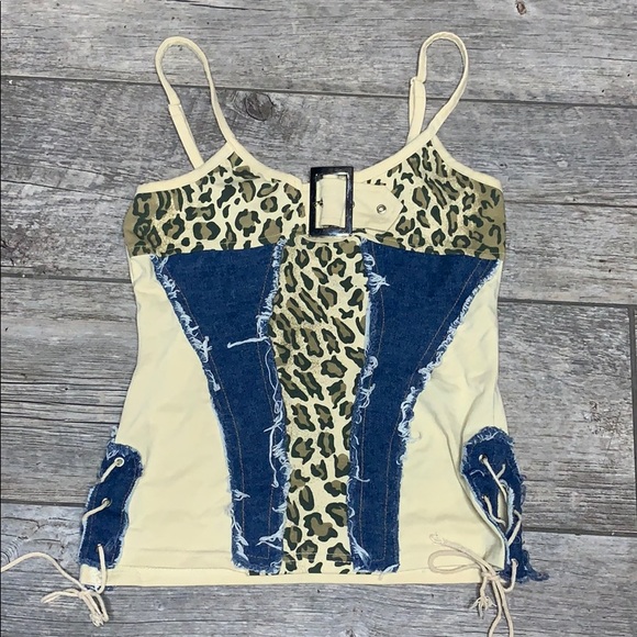 Vintage Tops - Vintage Leopard denim Tank